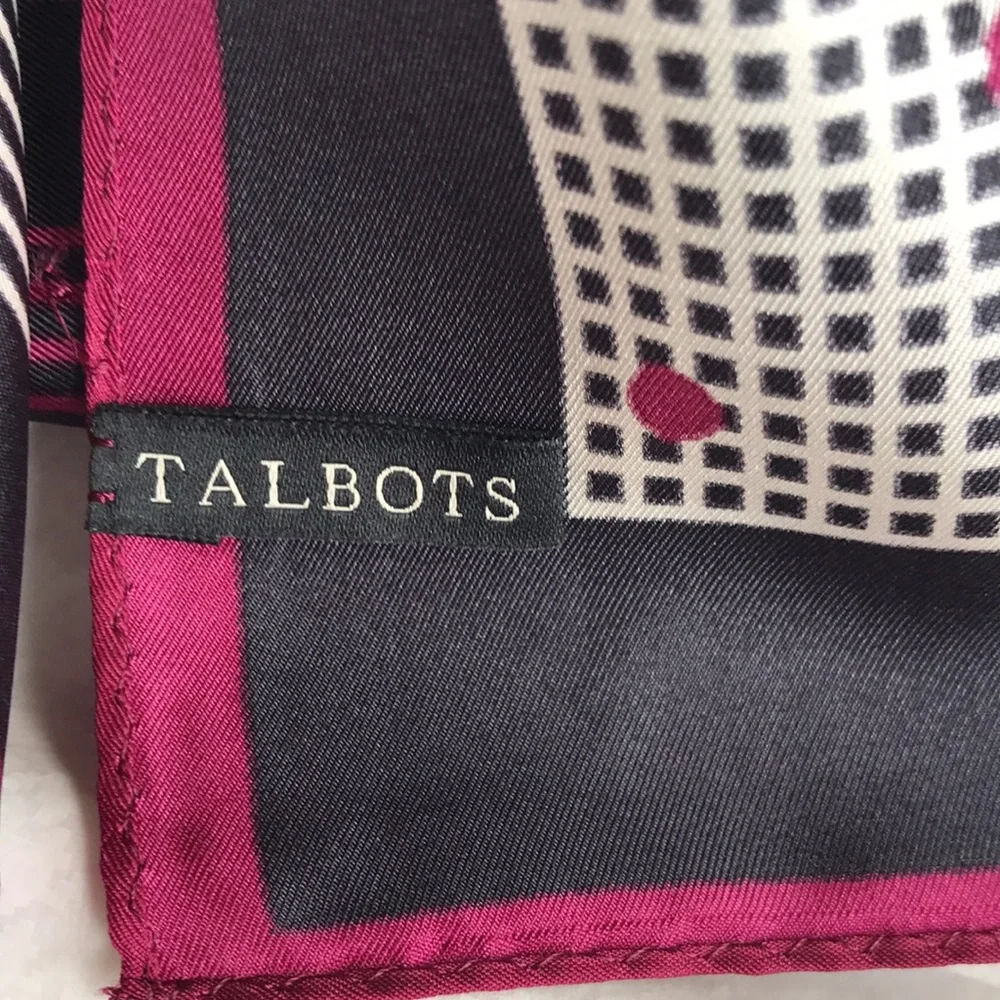 Talbots Navy and Magenta Geometric Silk Scarf